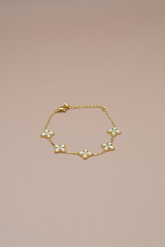 Pulsera de flores trébol blancas en Acero Inoxidable