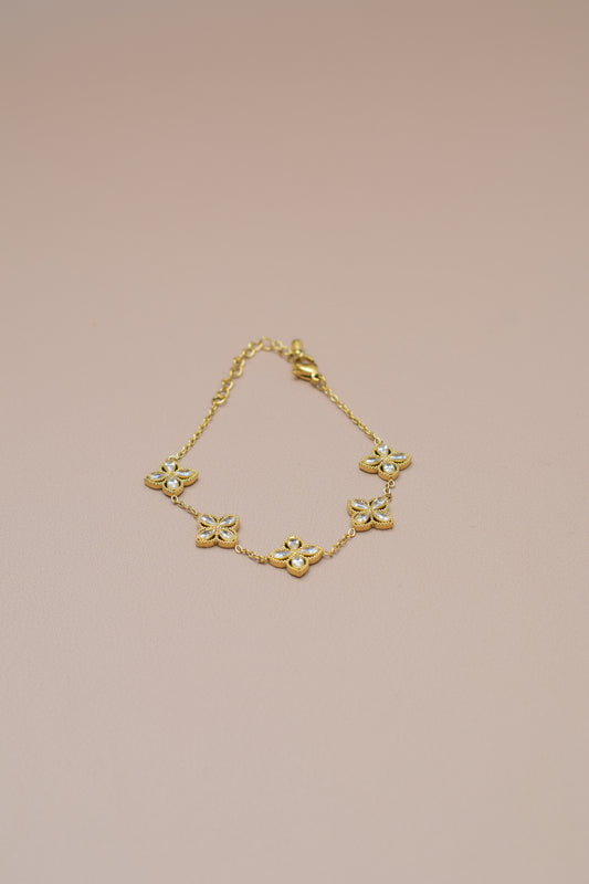 Pulsera de flores trébol transparentes en Acero Inoxidable