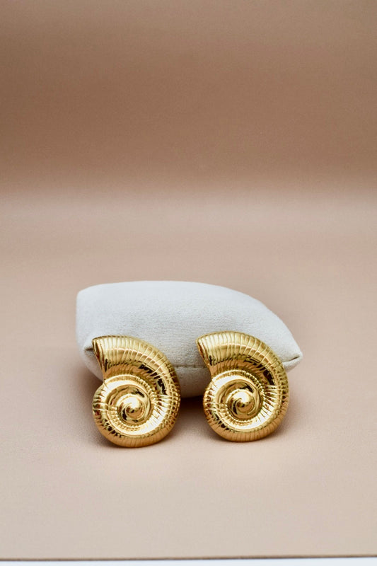 Collar y Aretes de Caracol grandes en Acero Inoxidable chapado en oro de 18 K