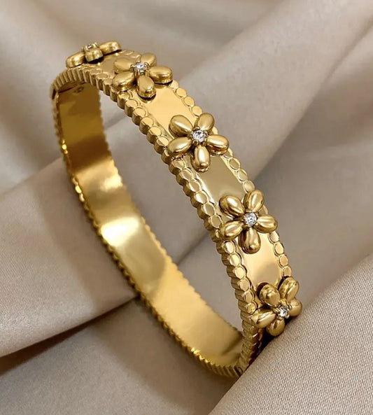 Brazalete Flowersik Acero Inoxidable chapado en oro de 18 k