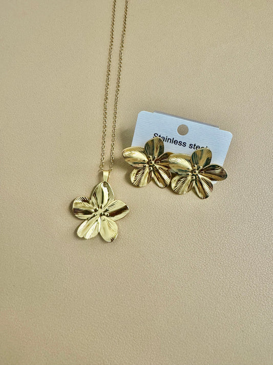 Collar y aretes Florcerezo Acero Inoxidable