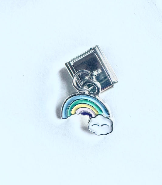 Charm arcoiris con nube plateado para pulsera italiana en Acero Inoxidable